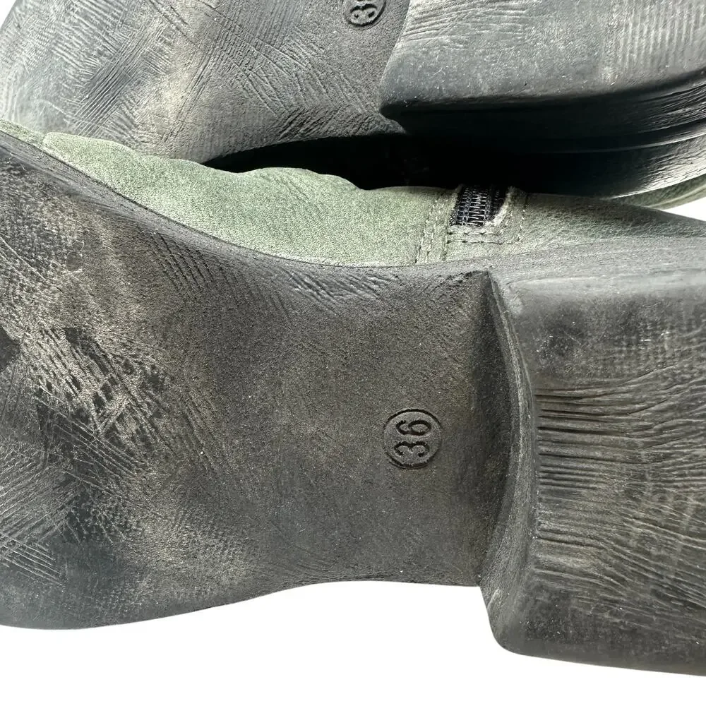 Miz Mooz Sunny Green Leather‎ Ankle Booties Boots Ruched Zip EU 36 US 6 Womens